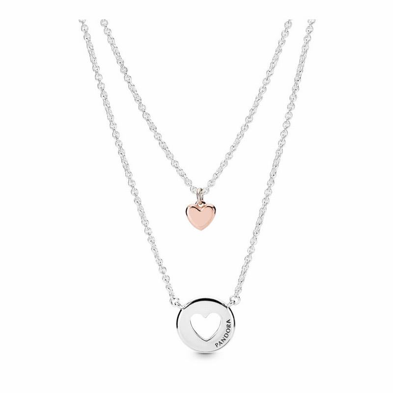 Pandora Layered Heart Necklace - Pandora Rose/Sterling Silver - Canada | VD1668SB